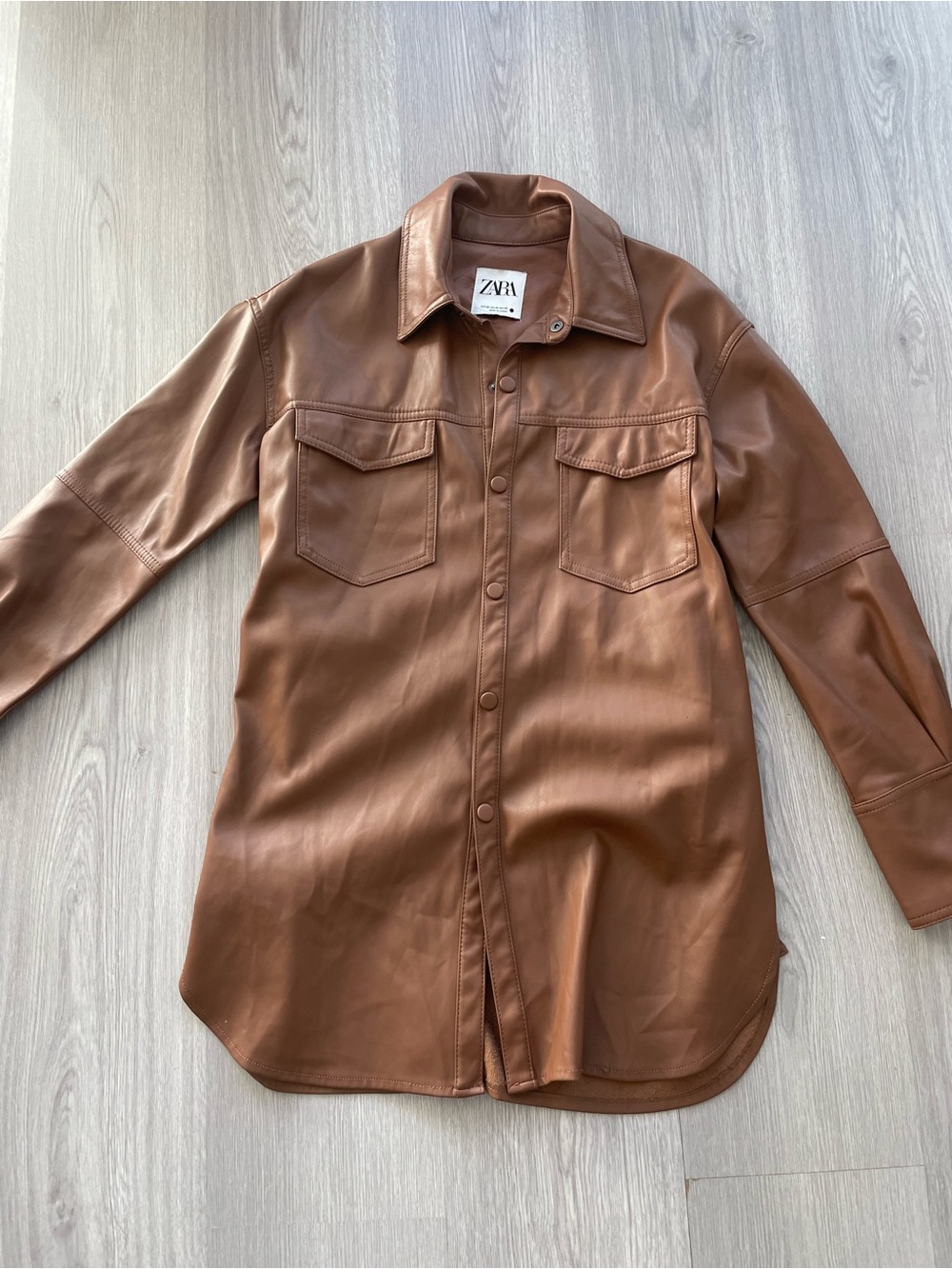 Zara Faux Leather Brown Shirt Jacket